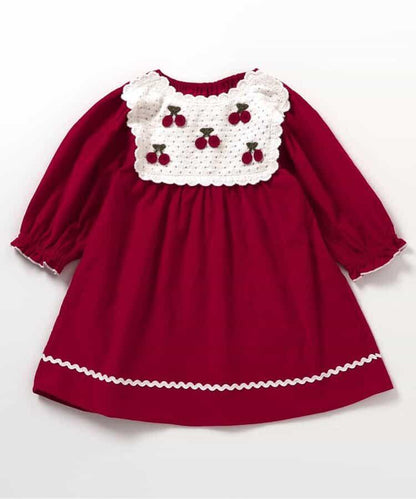 愛心花朵櫻桃圖案連衣裙