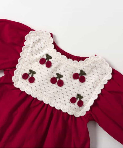 愛心花朵櫻桃圖案連衣裙