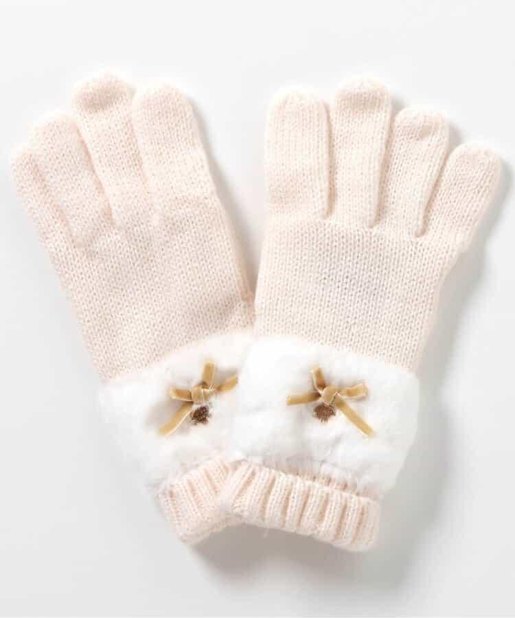 蝴蝶結毛絨手套