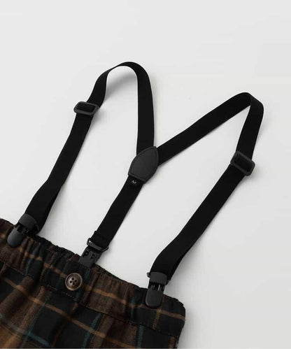 帶吊帶格子長褲 10分褲