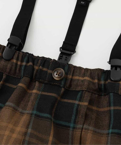 帶吊帶格子長褲 10分褲