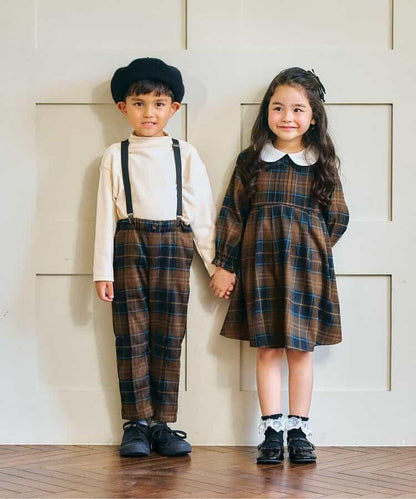 帶吊帶格子長褲 10分褲