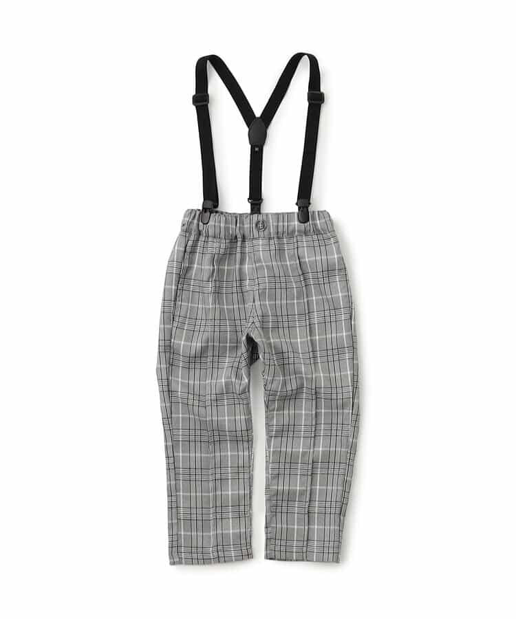 帶吊帶格子長褲 10分褲