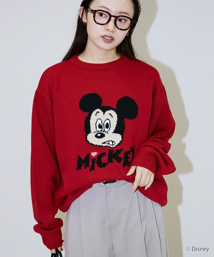 《迪士尼》 / 《迪士尼》 / 米老鼠寬鬆版型提花圓領針織衫 / MICKY FACE