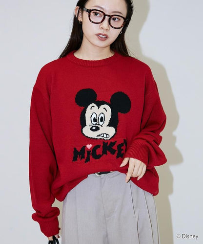 《迪士尼》 / 《迪士尼》 / 米老鼠寬鬆版型提花圓領針織衫 / MICKY FACE