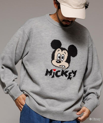 《迪士尼》 / 《迪士尼》 / 米老鼠寬鬆版型提花圓領針織衫 / MICKY FACE