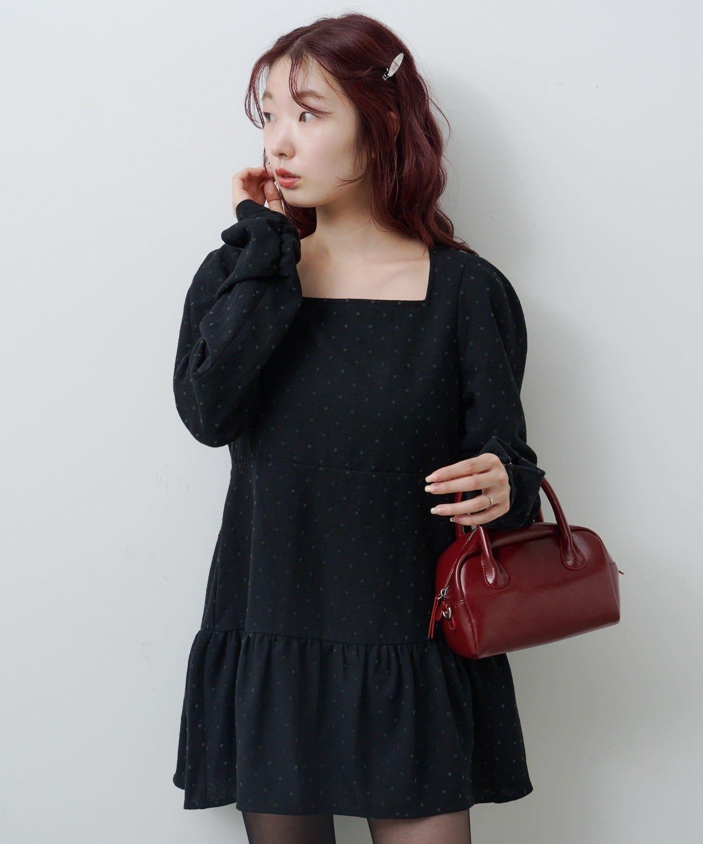 波點花呢迷你連衣裙