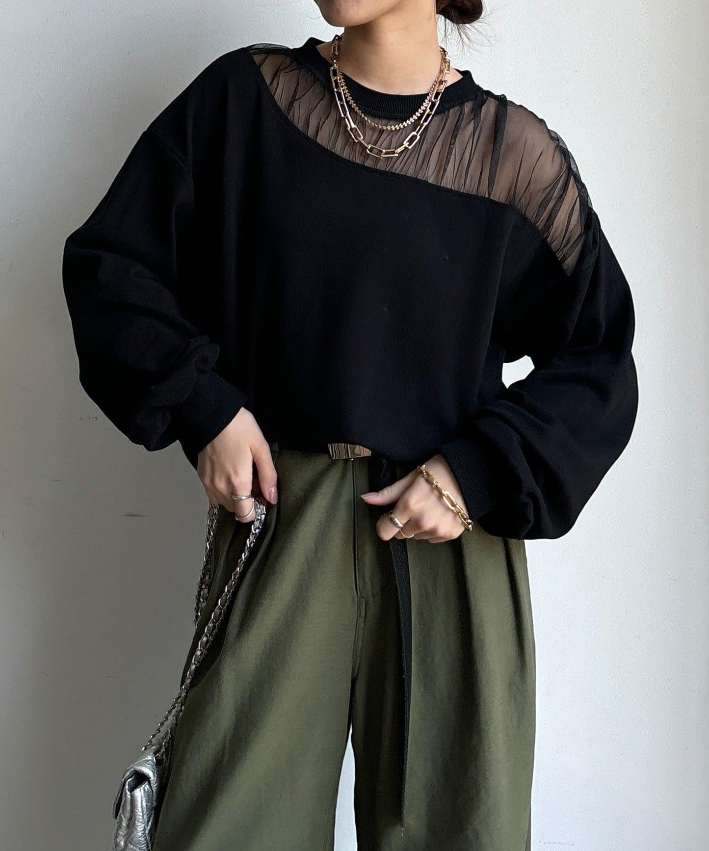 透視拼接針織衫