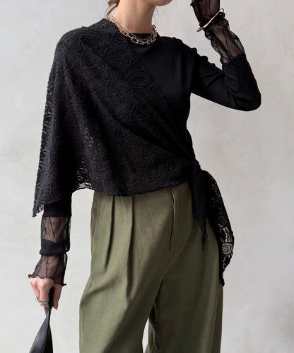 蕾絲網紗拼接透視T恤