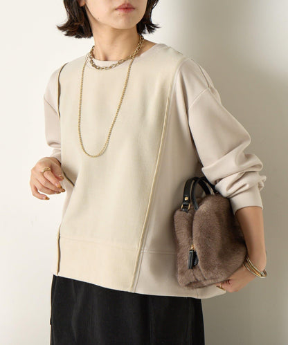 保暖拼接後褶長袖T恤
