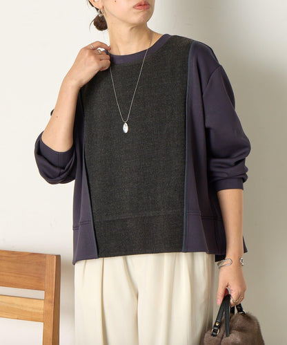 保暖拼接後褶長袖T恤