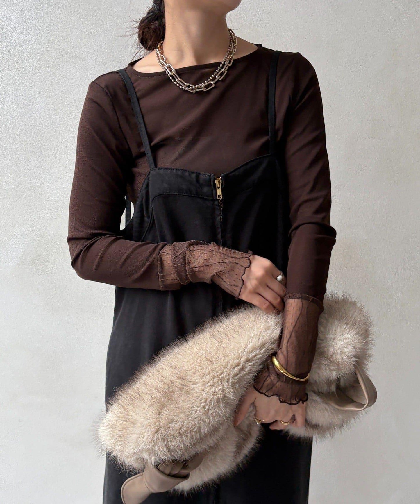 蕾絲網紗拼接透視T恤