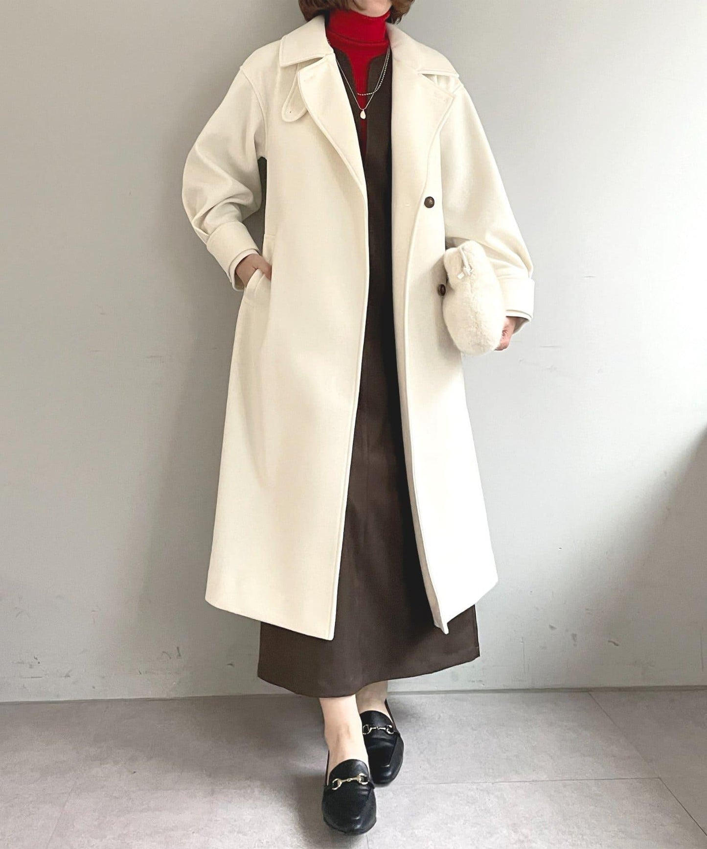 仿羊毛輕質針織長款大衣