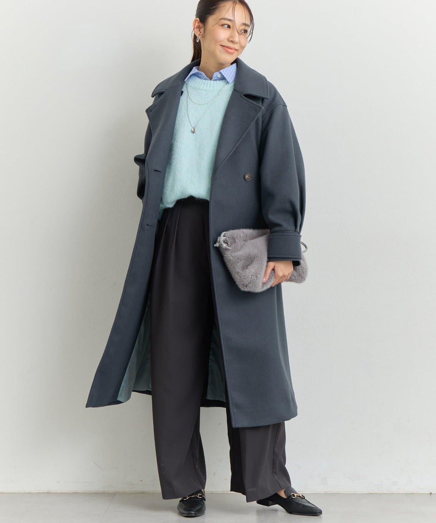 仿羊毛輕質針織長款大衣