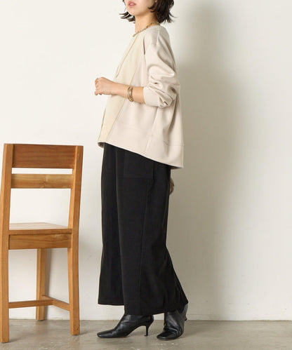 保暖拼接後褶長袖T恤