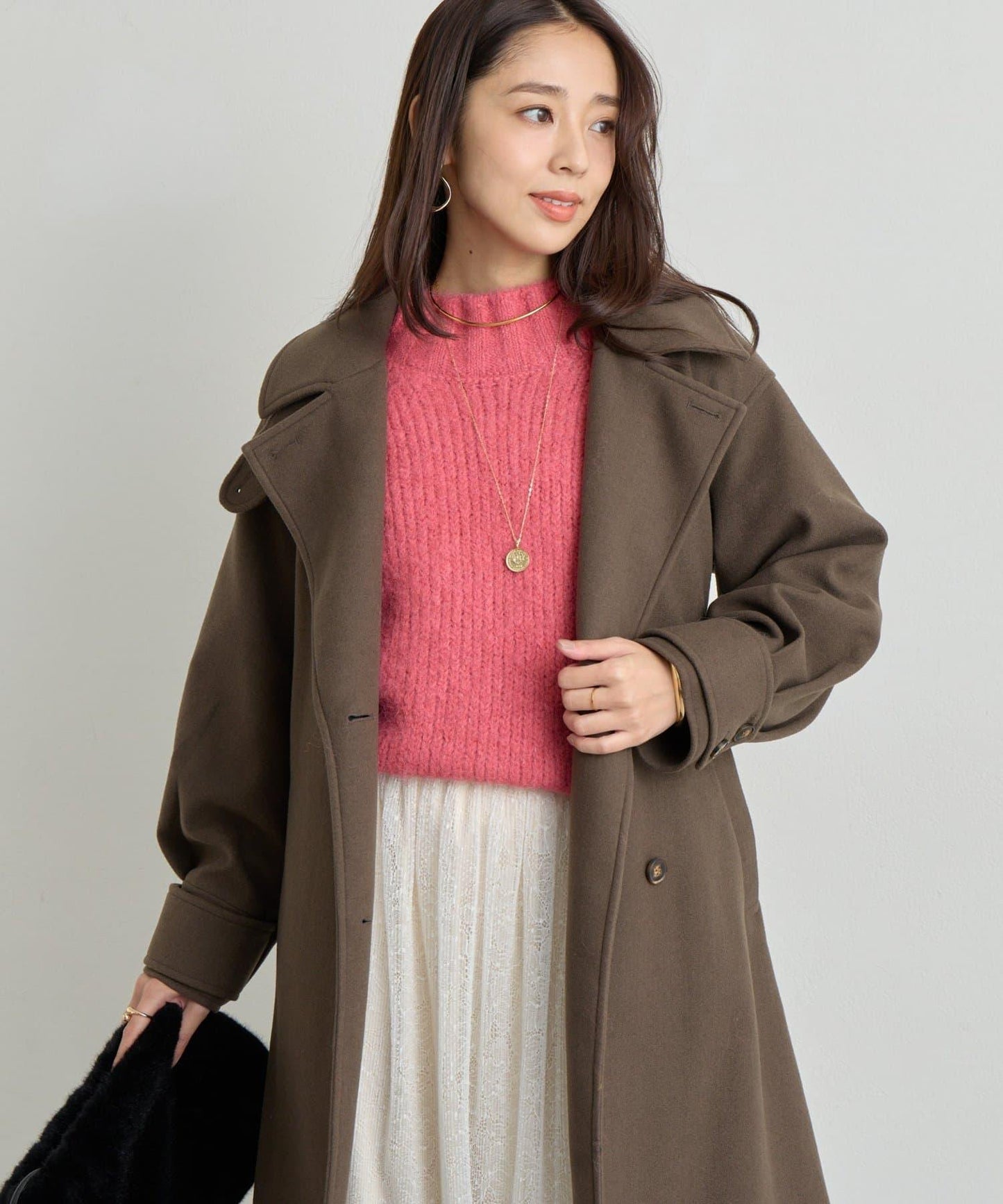 仿羊毛輕質針織長款大衣