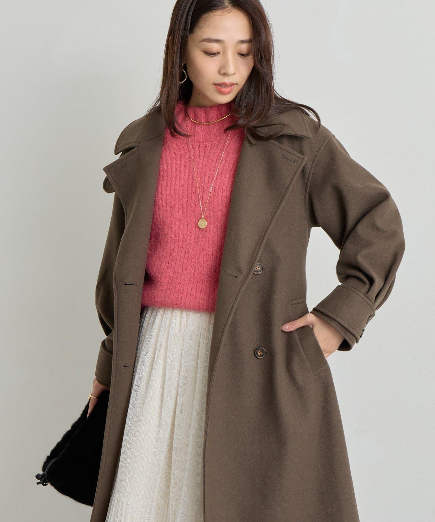 仿羊毛輕質針織長款大衣