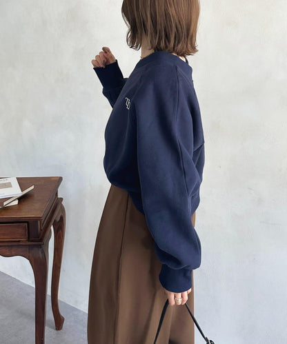 V領刺繡標誌加絨套頭衫