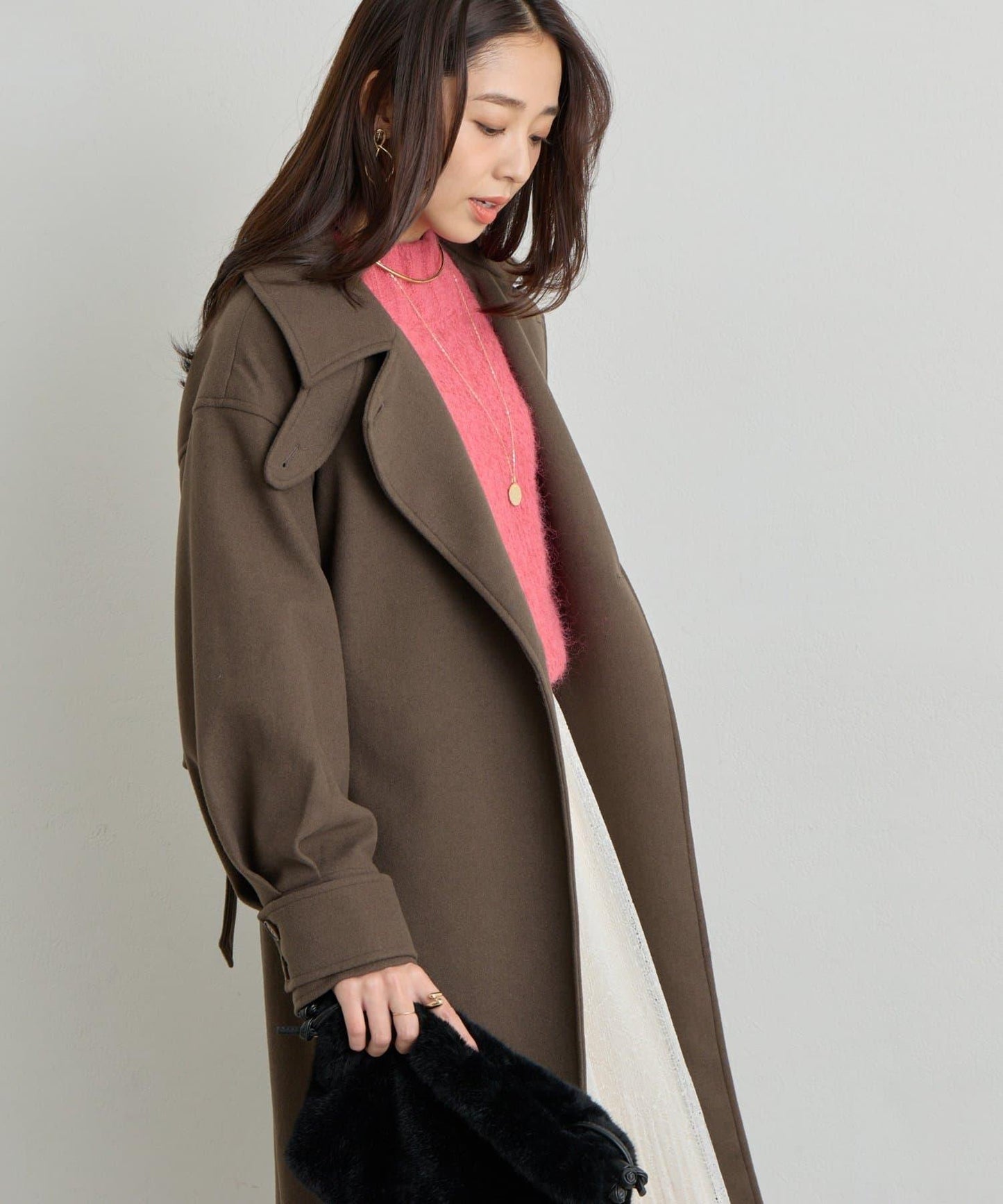 仿羊毛輕質針織長款大衣