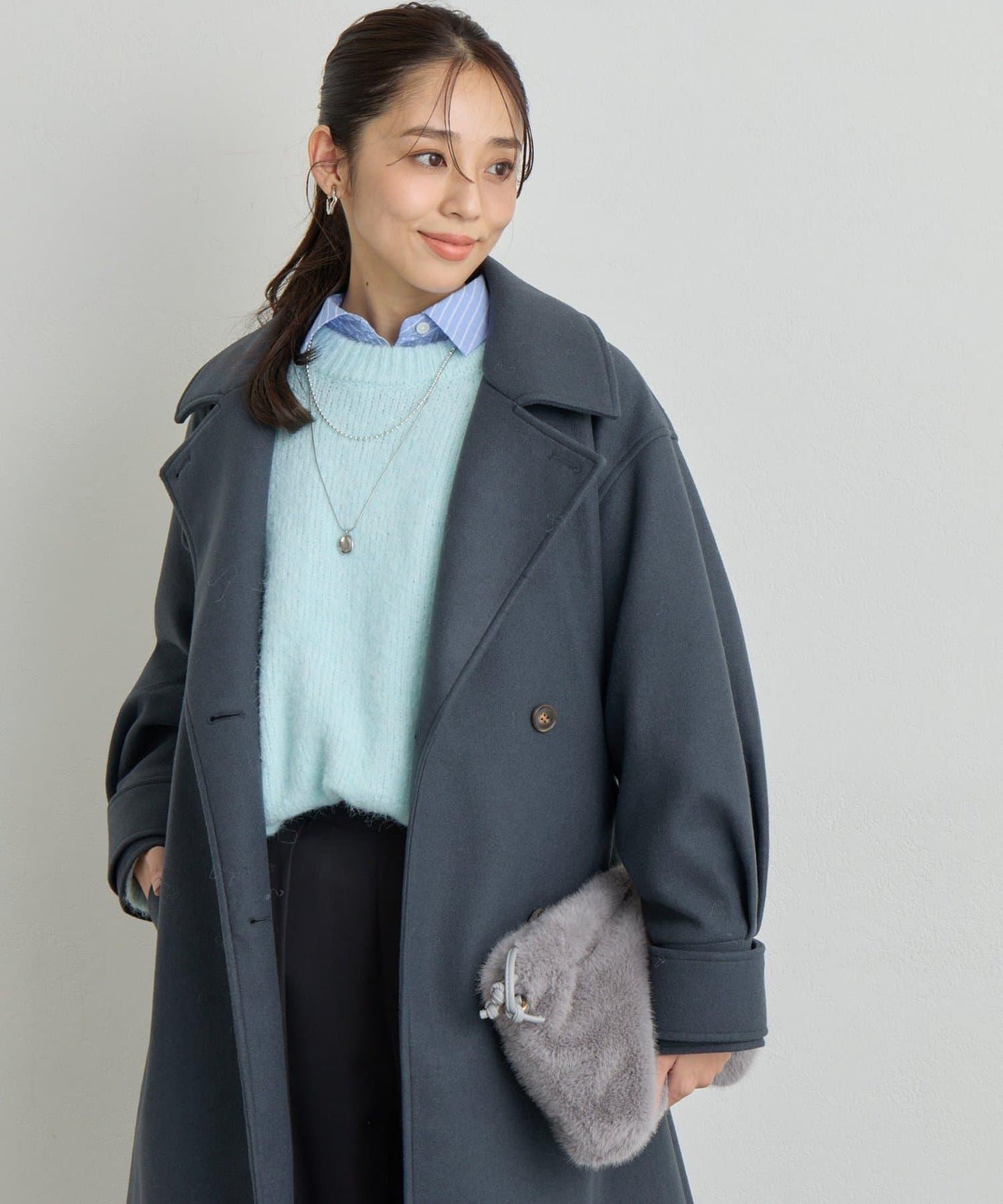 仿羊毛輕質針織長款大衣