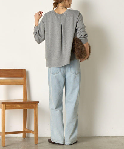 保暖拼接後褶長袖T恤