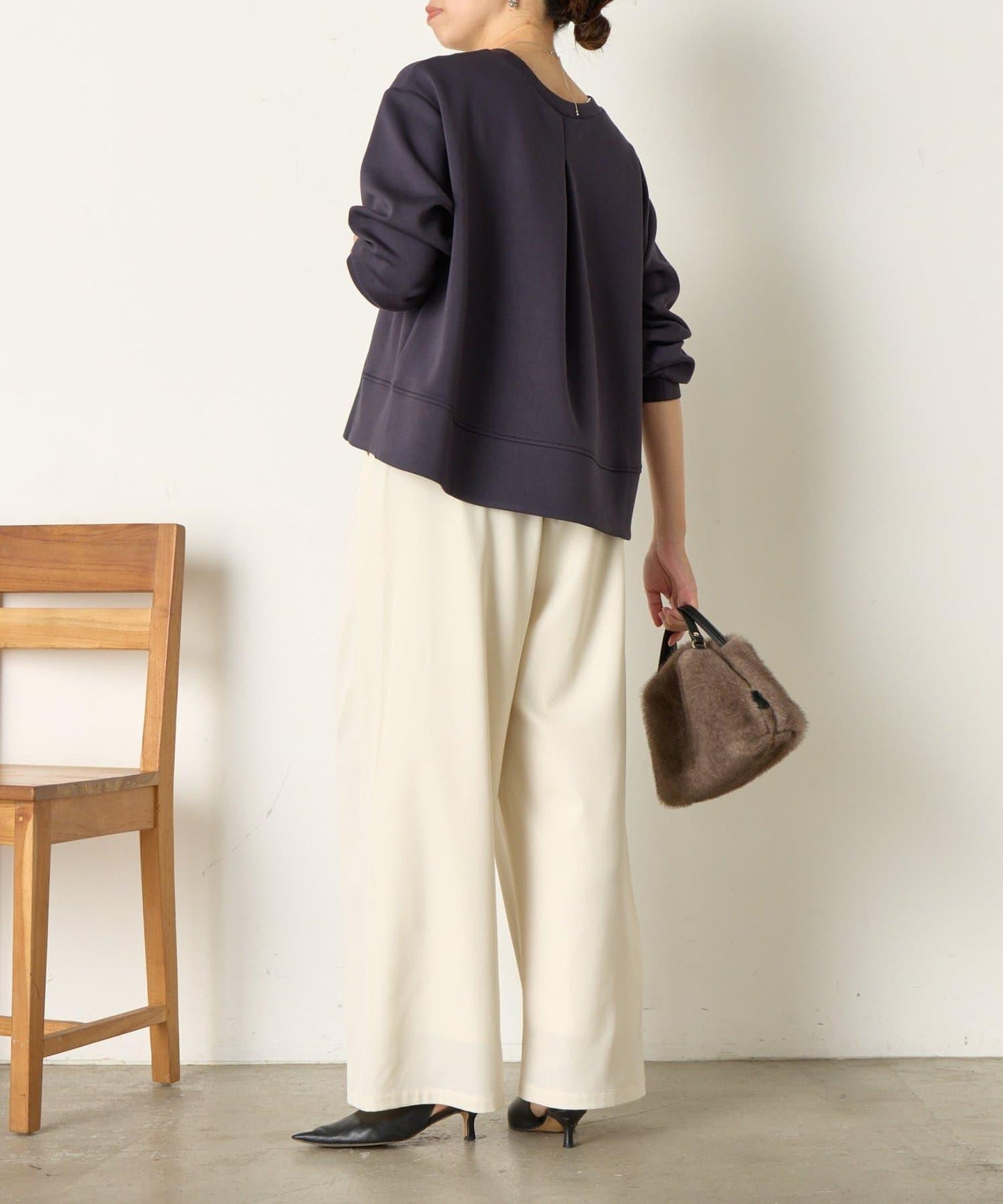 保暖拼接後褶長袖T恤