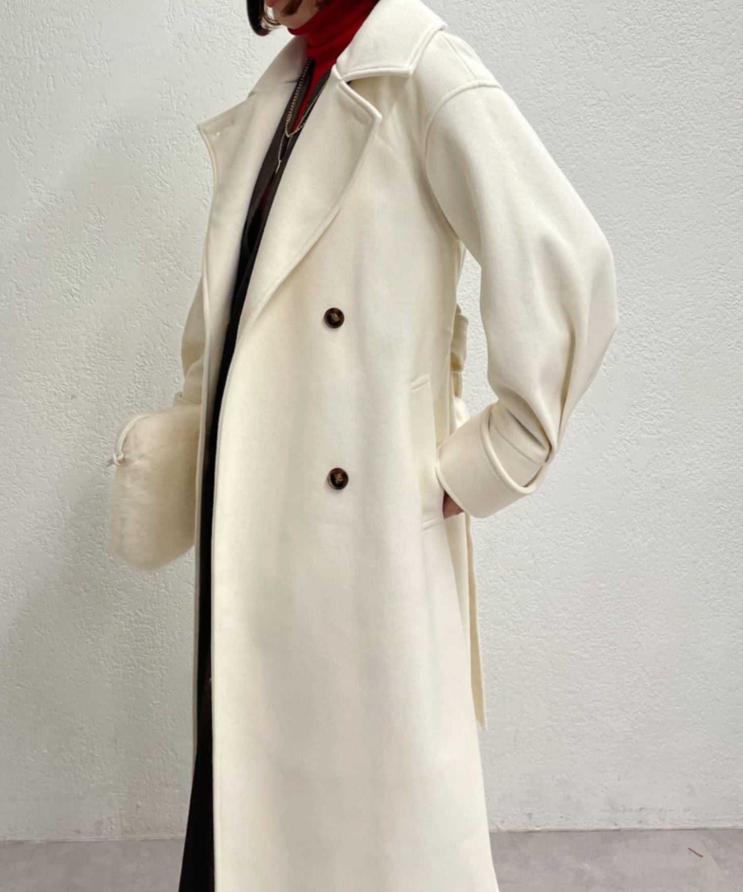 仿羊毛輕質針織長款大衣