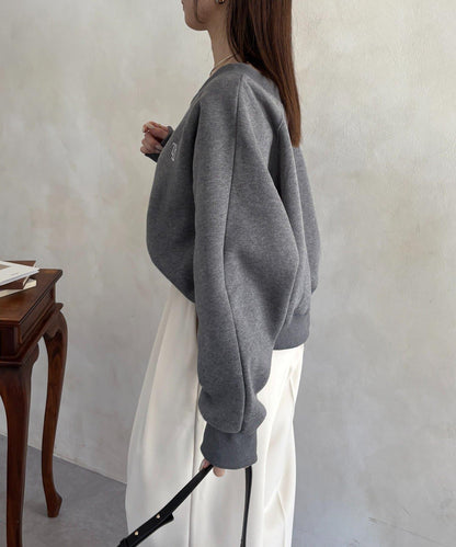 V領刺繡標誌加絨套頭衫