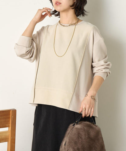 保暖拼接後褶長袖T恤
