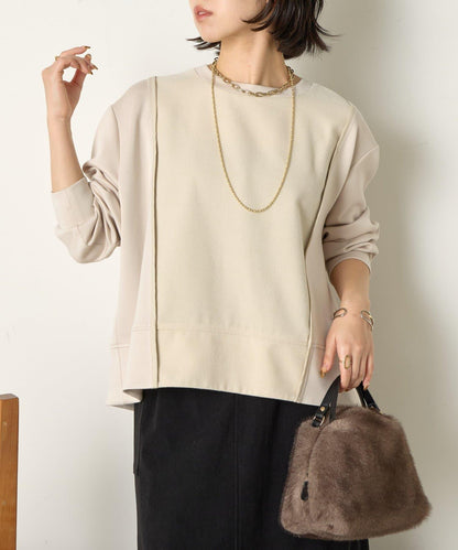 保暖拼接後褶長袖T恤