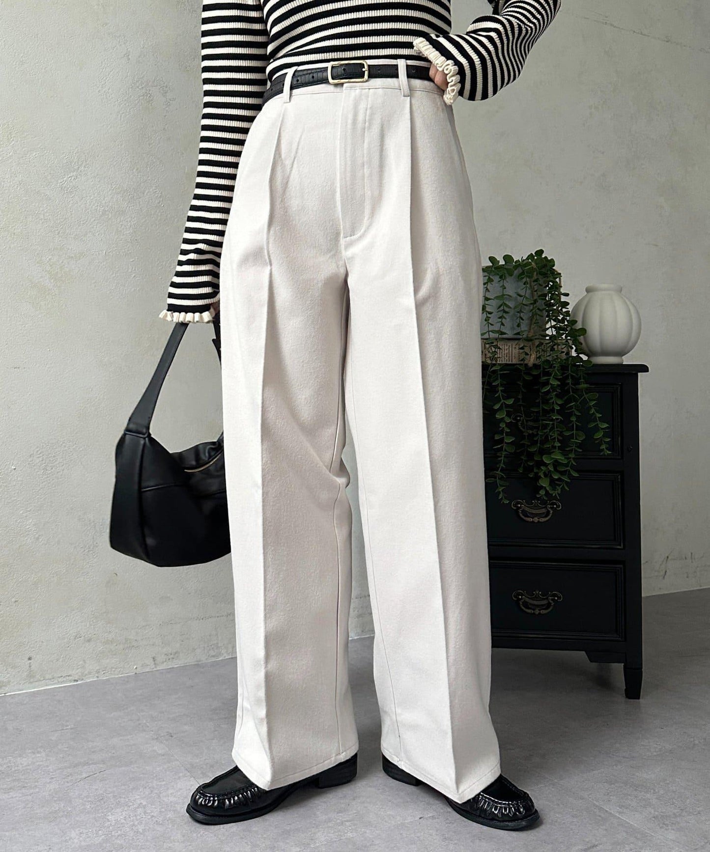 羊毛感直筒西裝褲