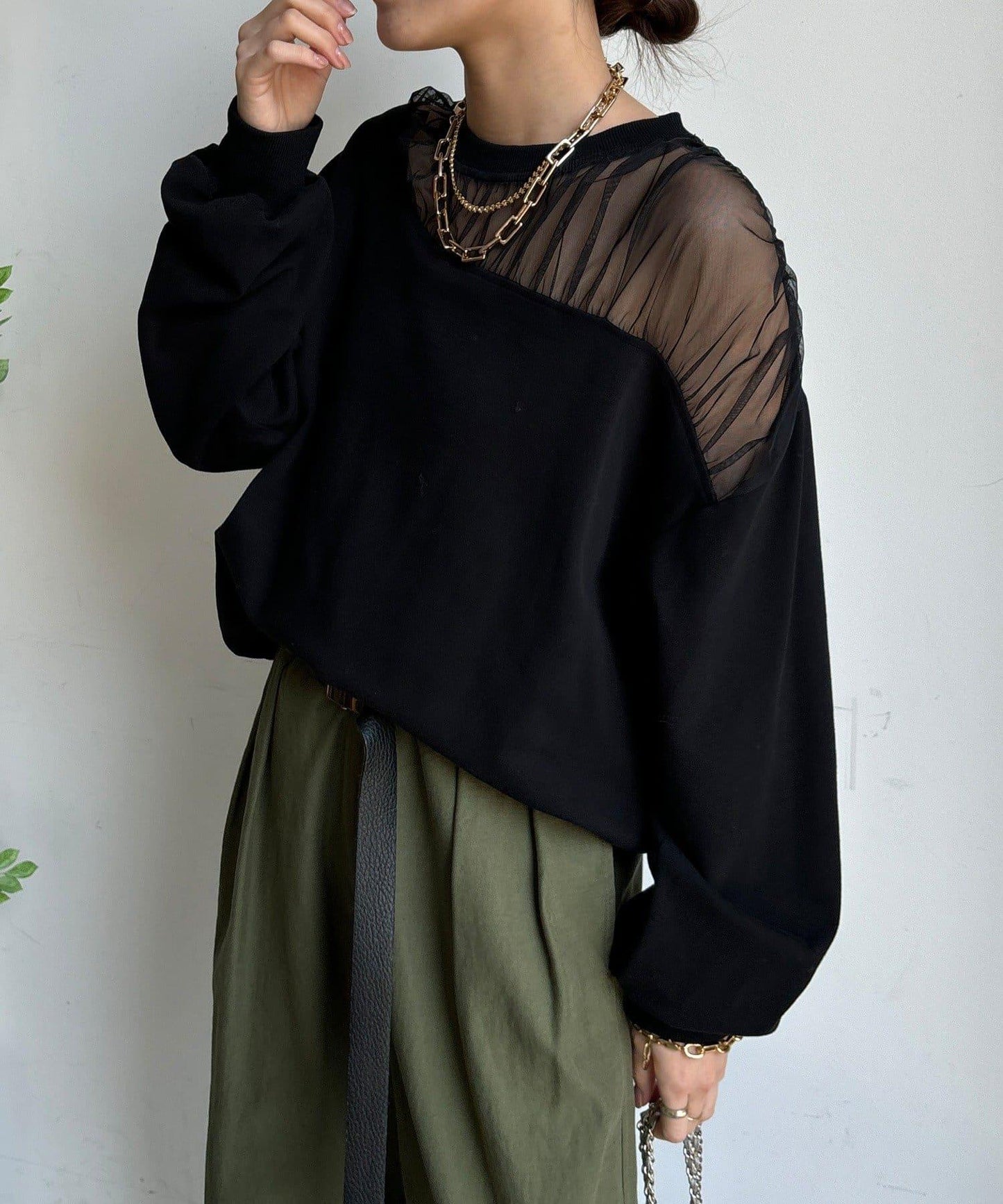 透視拼接針織衫