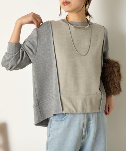 保暖拼接後褶長袖T恤