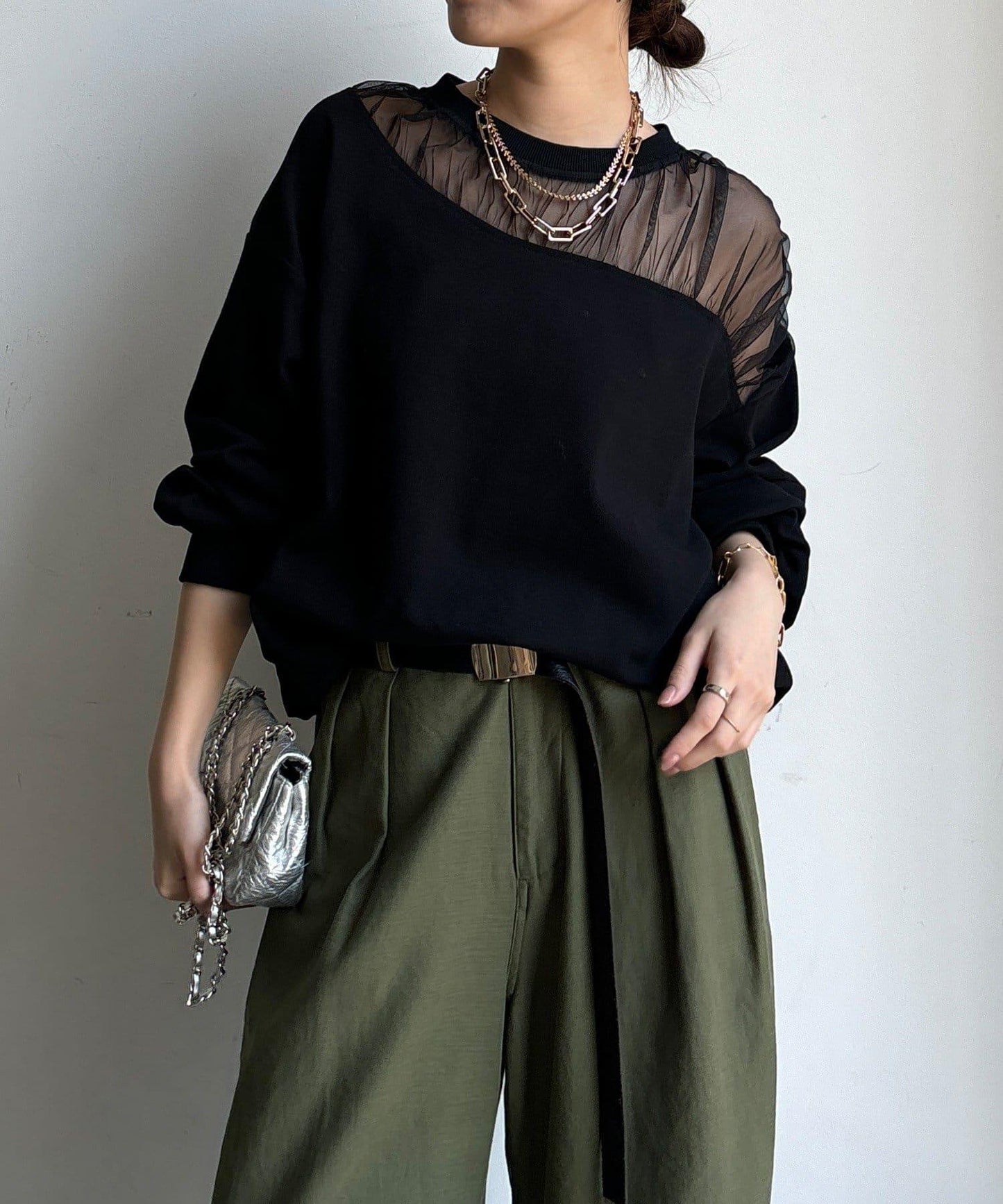 透視拼接針織衫