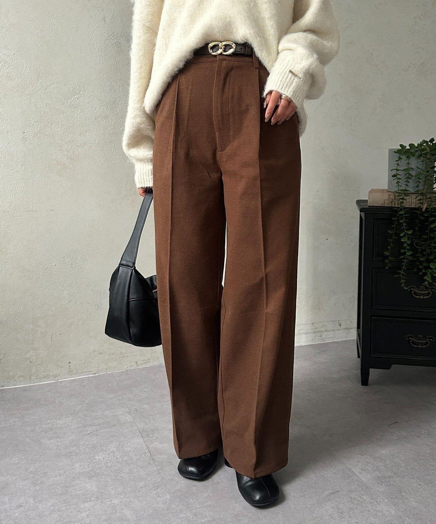 羊毛感直筒西裝褲