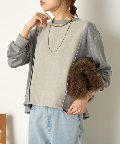 保暖拼接後褶長袖T恤