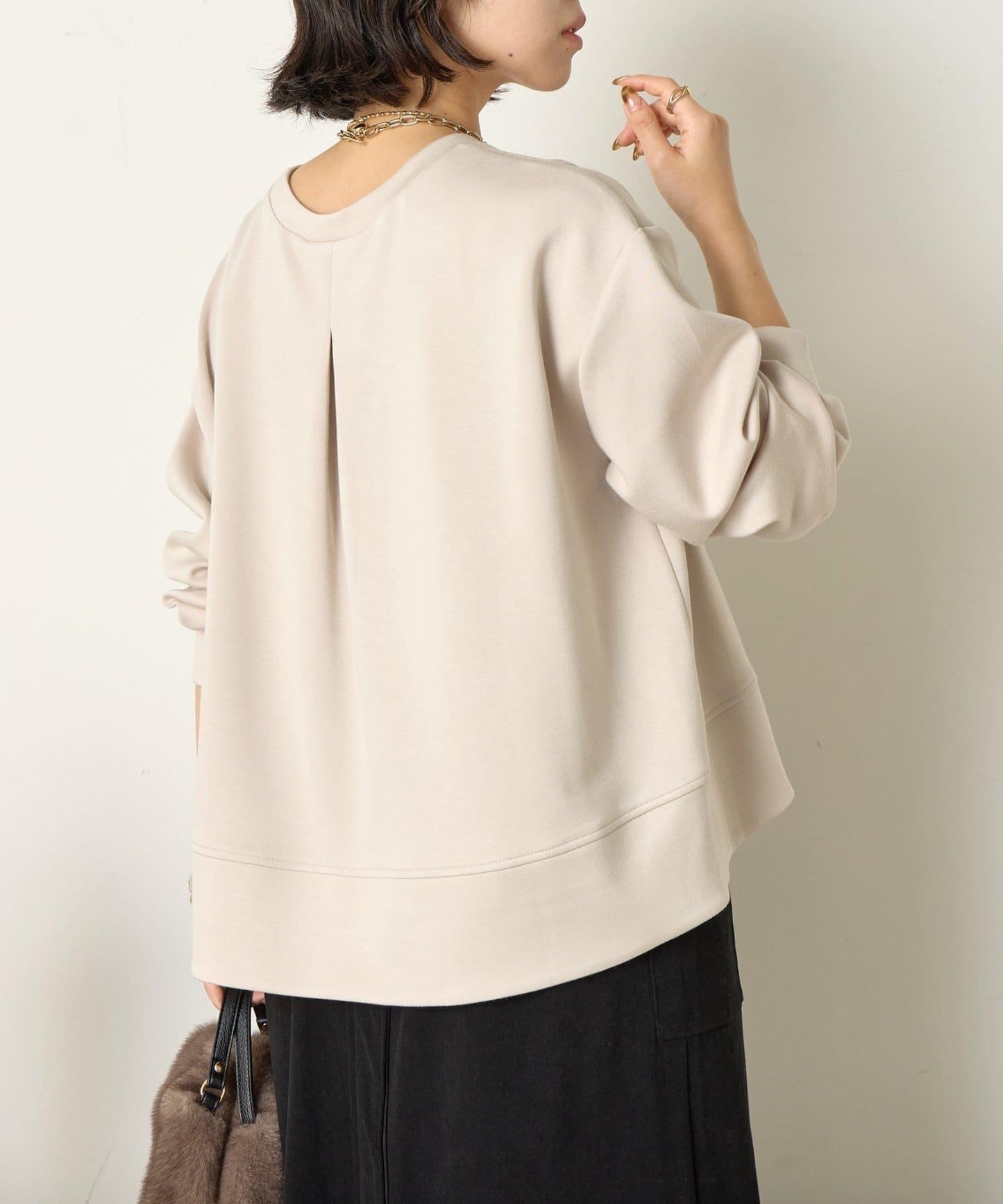 保暖拼接後褶長袖T恤