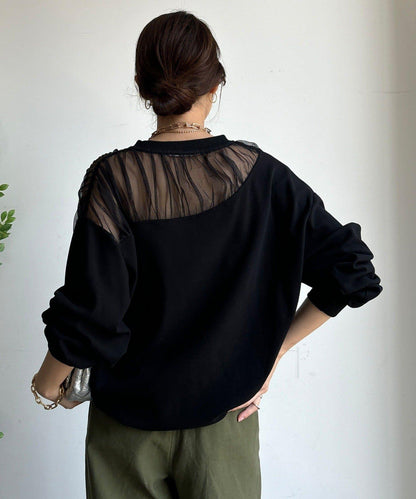 透視拼接針織衫