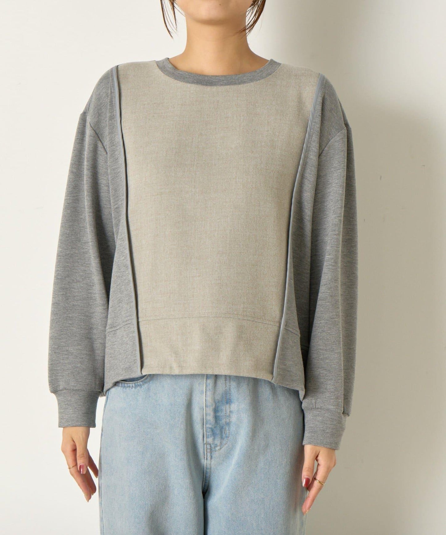 保暖拼接後褶長袖T恤