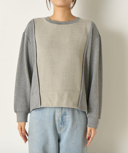 保暖拼接後褶長袖T恤