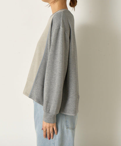 保暖拼接後褶長袖T恤