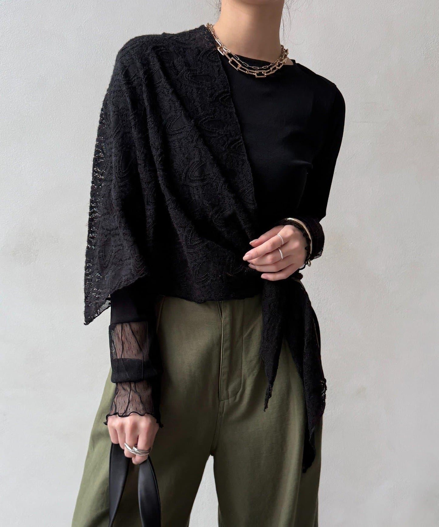 蕾絲網紗拼接透視T恤