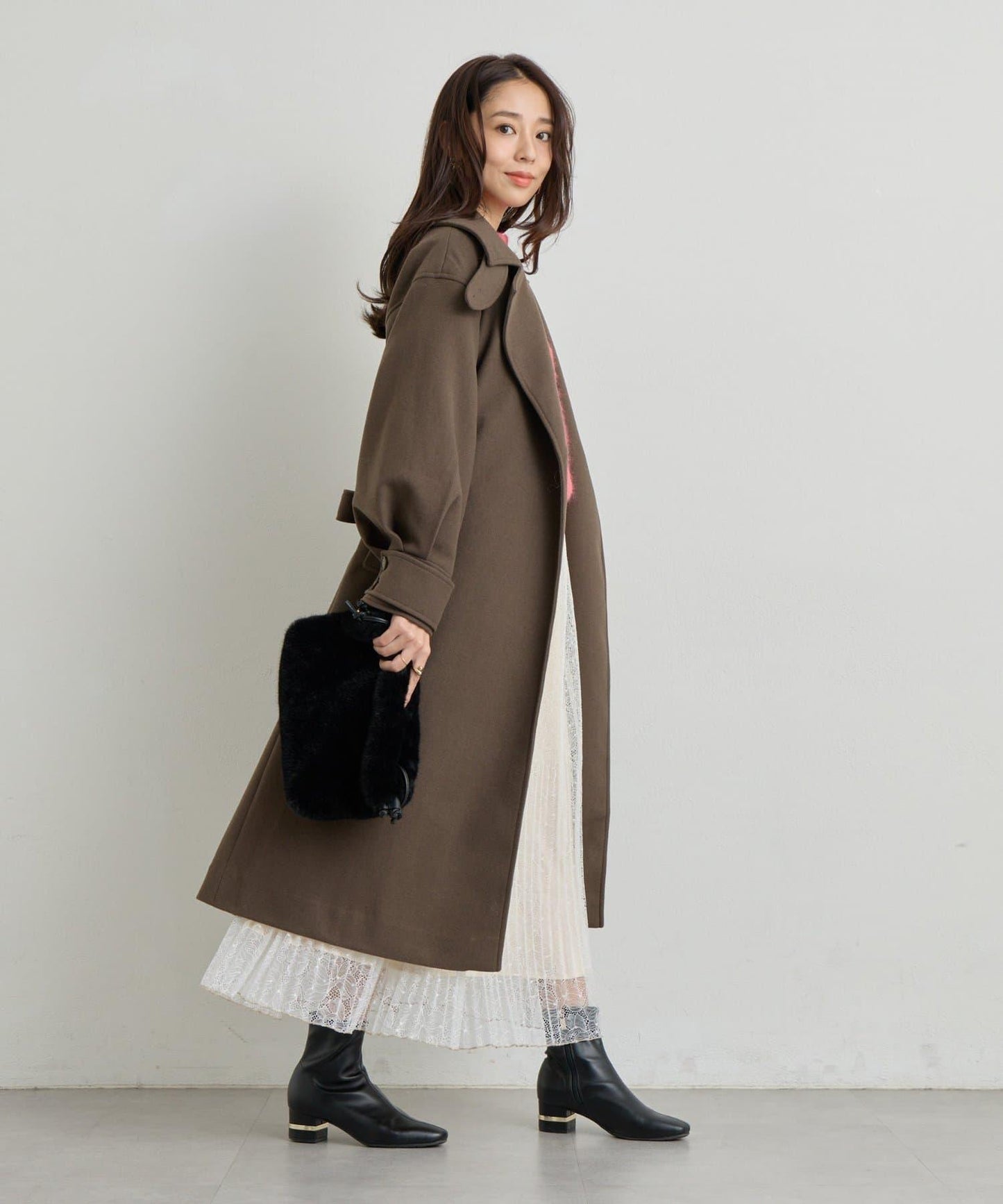 仿羊毛輕質針織長款大衣