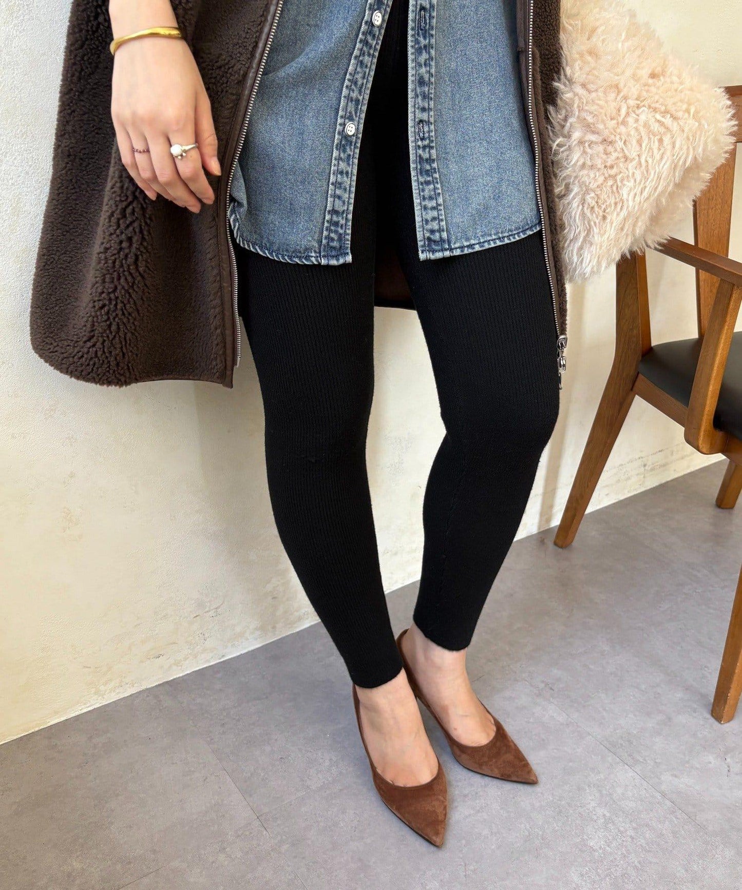 加絨針織打底褲