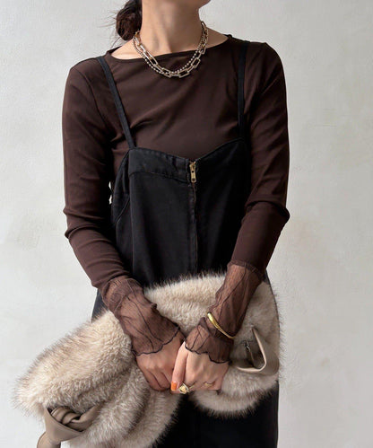 蕾絲網紗拼接透視T恤