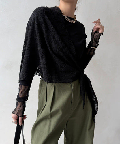 蕾絲網紗拼接透視T恤