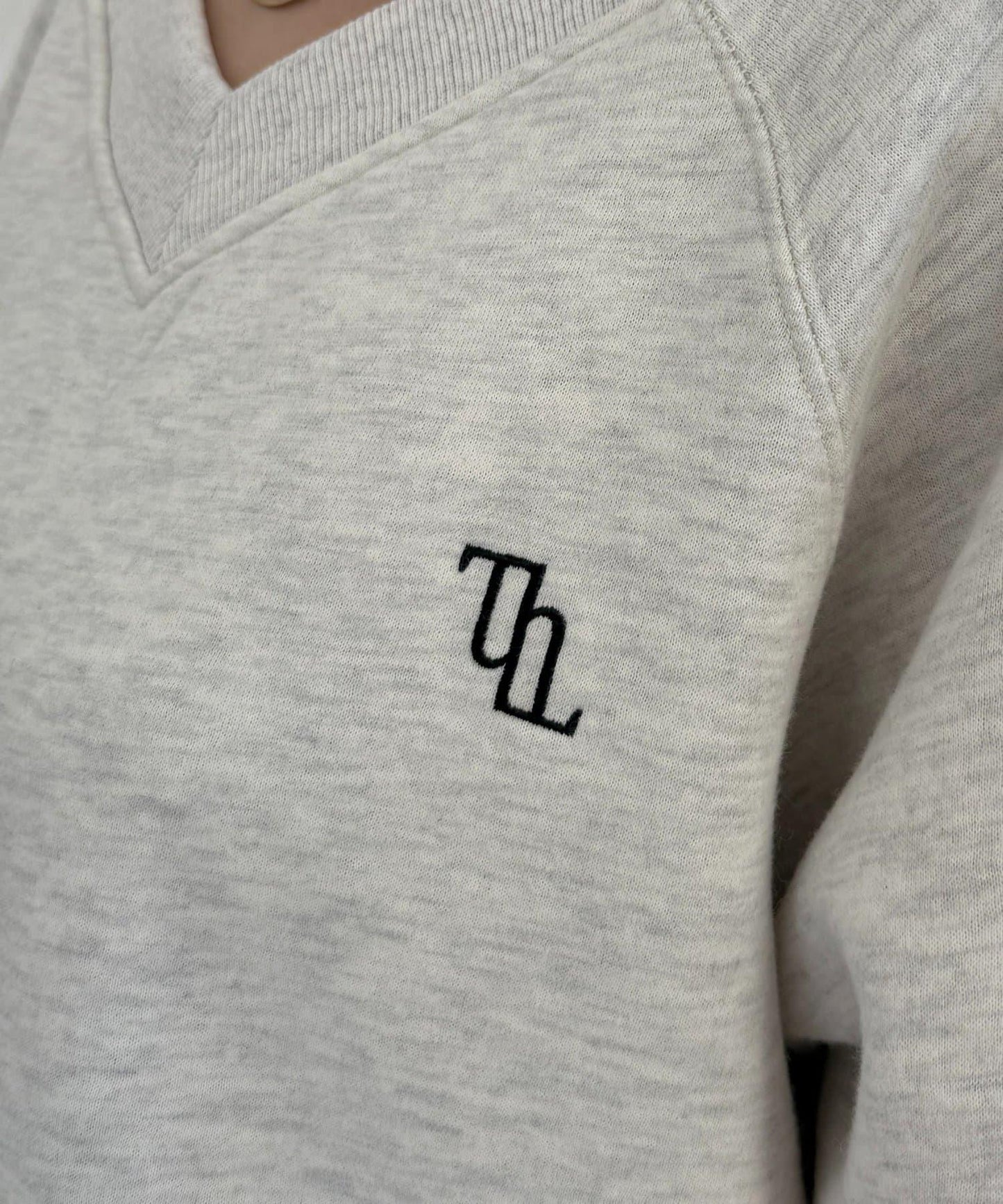 V領刺繡標誌加絨套頭衫