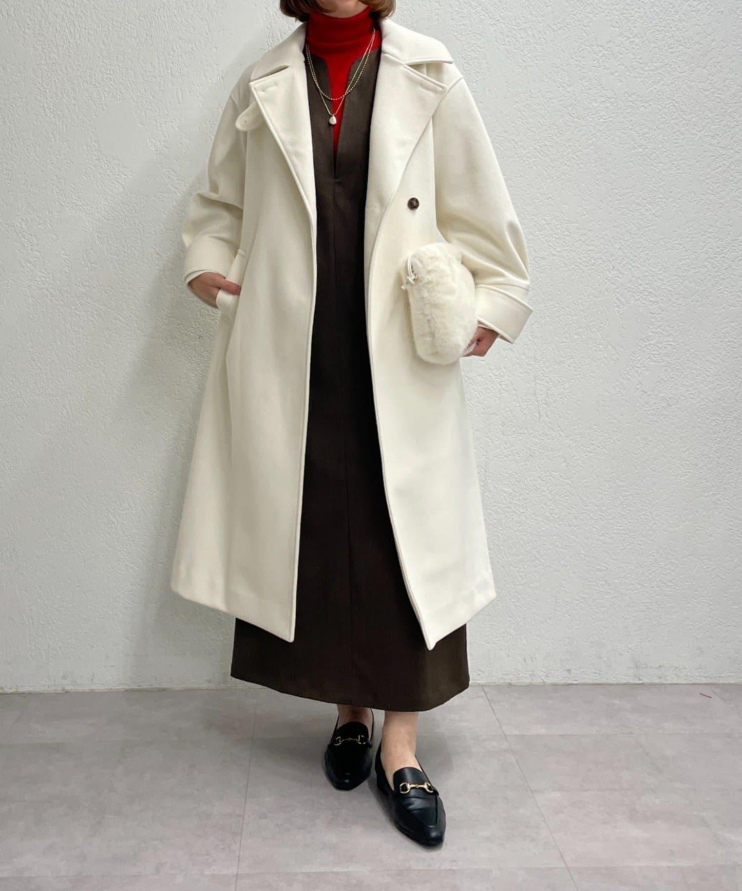 仿羊毛輕質針織長款大衣