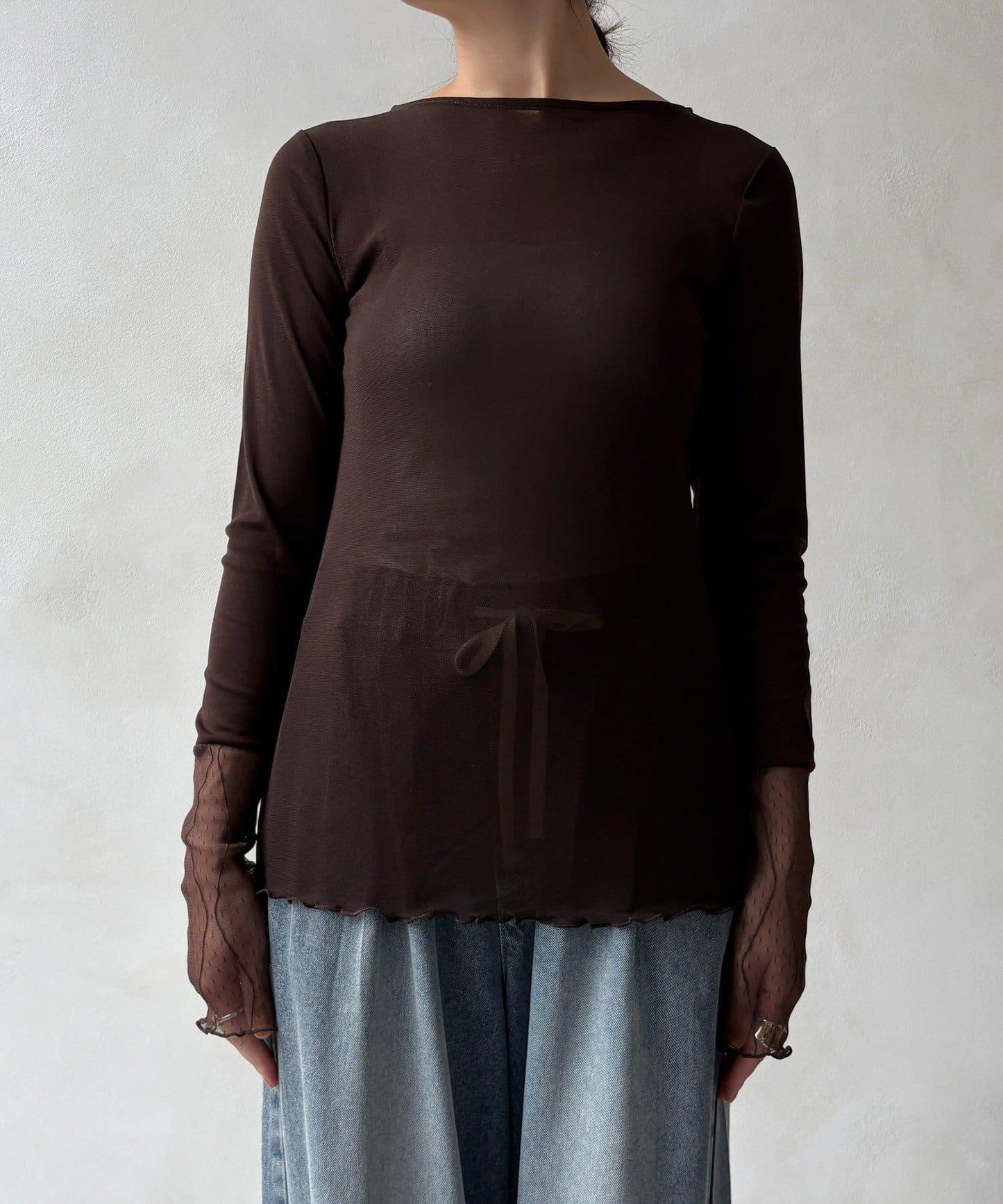 蕾絲網紗拼接透視T恤