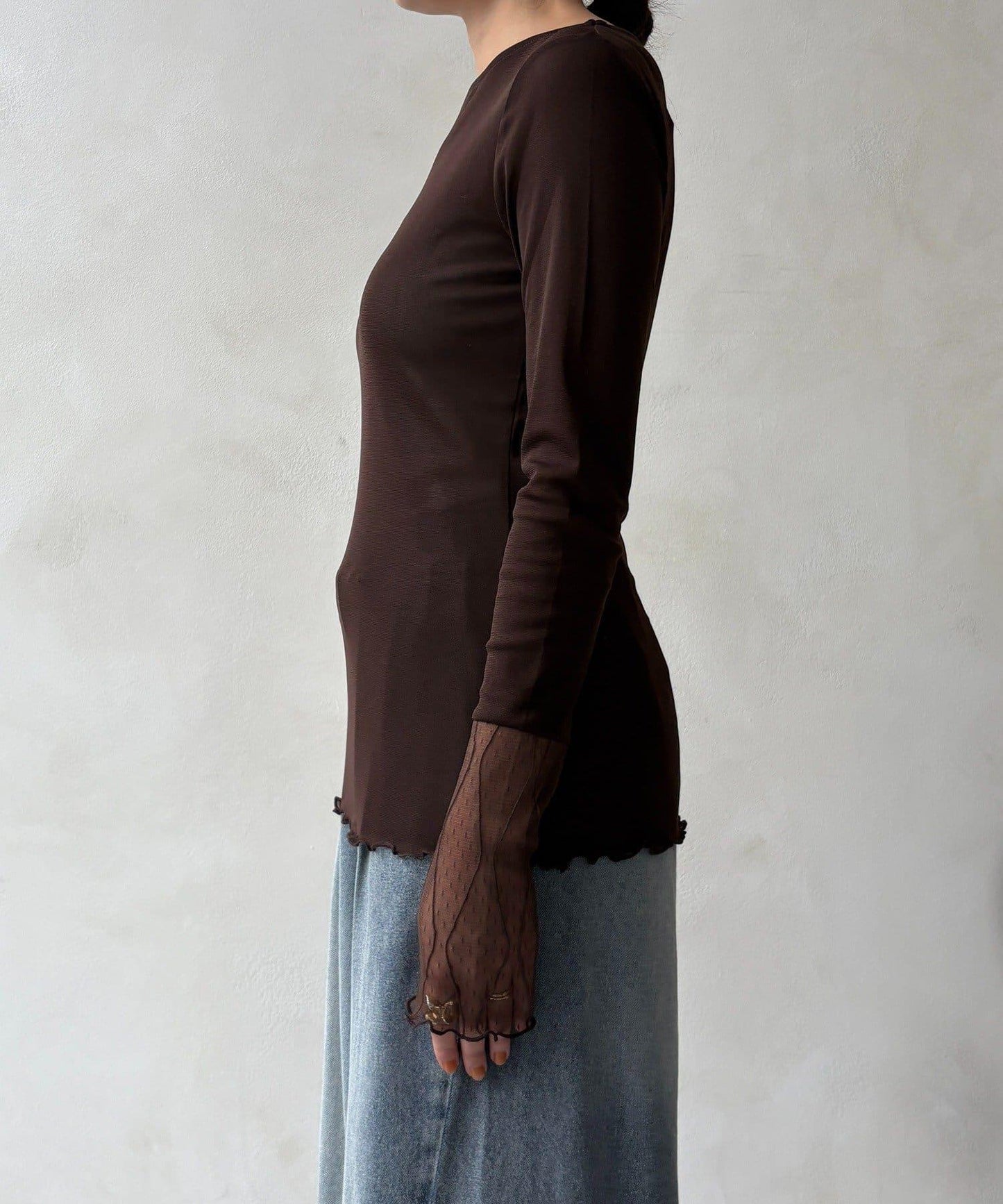 蕾絲網紗拼接透視T恤